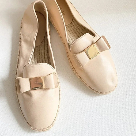 Cole Haan Nude Beige Leather Espadrille Flats NEW - Picture 1 of 11
